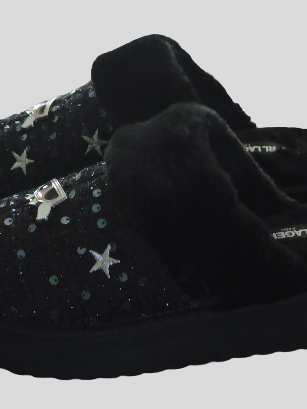 Karl Lagerfeld Women's Black Sequin Star Slip-On Slippers